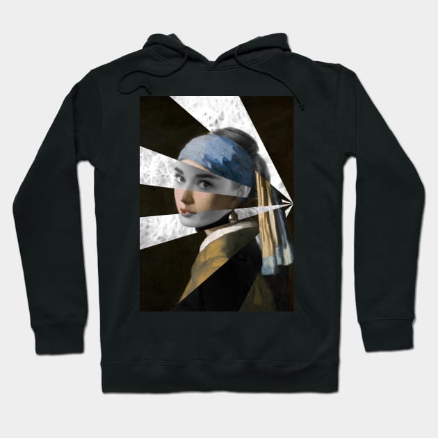 Girl with a Pearl Earring by Vermeer and Audrey H. Hoodie by luigi-tarini